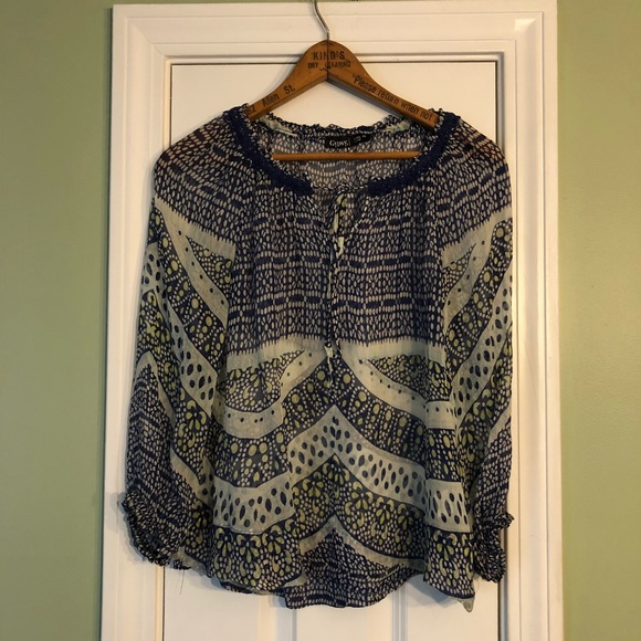 Gypsy 05 Silk Printed Peasant Blouse Multi Azure - Picture 2 of 8